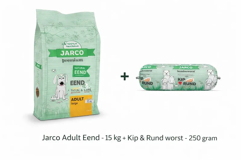 Dog Natural Large Adult Eend - Hondenvoer - 15 kg 26-45 Kg + Kip & Rund worst 250gram by Jarco – product photo