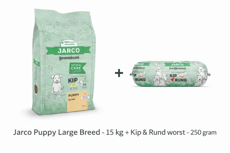 Dog Natural Large Puppy Kip - Hondenvoer - 12.5 kg 26-45 Kg + Kip & Rund worst 250gram de Jarco – photo produit