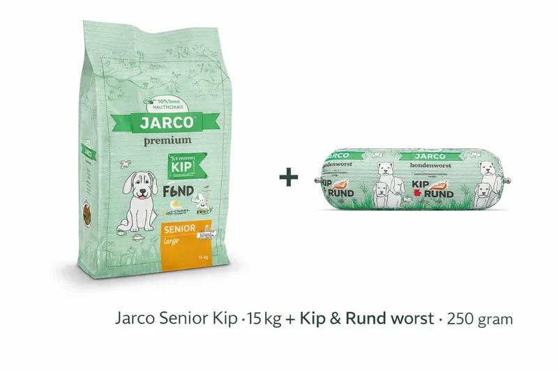 Dog Natural Large Senior kip - Hondenvoer - 15kg + Kip & Rund worst 250gram by Jarco – product photo
