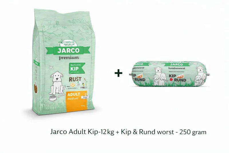 Dog Natural Medium Adult Kip - Hondenvoer - 12.5 kg 11-25 Kg + Kip & Rund worst 250 gram by Jarco – product photo