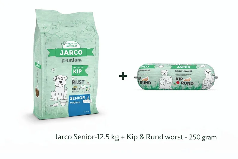 Dog Natural Medium Senior Kip - Hondenvoer - 12.5 kg 11-25 Kg + Kip & Rund worst 250 gram de Jarco – photo produit