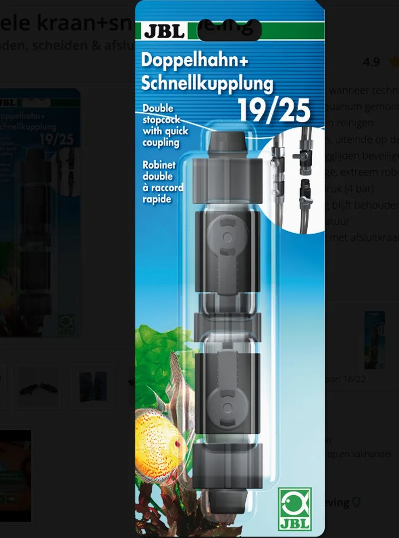 dubbele kraan + snelkoppeling 19/25 Voor het verbinden, scheiden & afsluiten van slangen aan het aquarium de JBL – photo produit