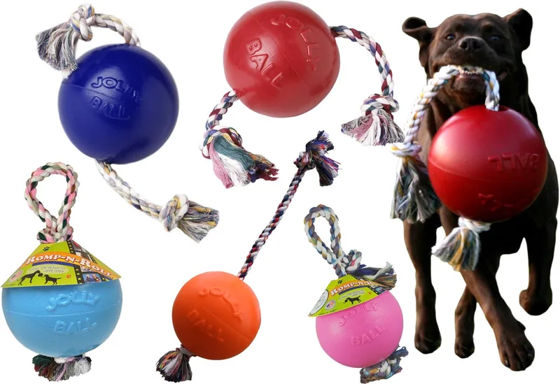 Jolly Ball Romp-n-Roll - Ø 10 cm - Honden speelbal met frisse geur - Hondenspeelgoed met stevig trektouw by Jolly Pets in Red – product photo