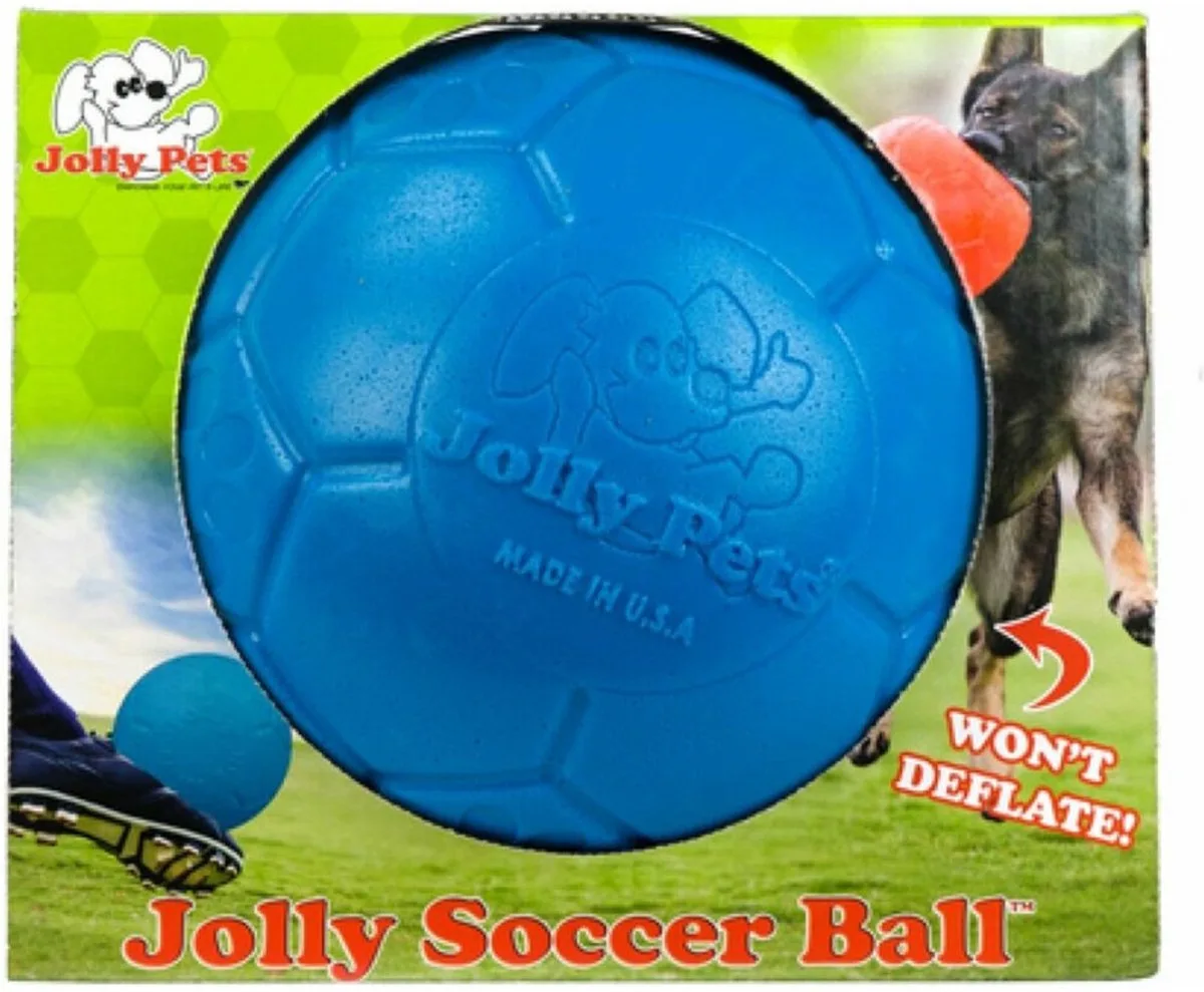 Jolly Soccer Ball - Ø15 cm – Stevig Hondenspeelgoed – Apporteerspeelgoed - Jollyflex stevig kunststof – Drijvend honden speelgoed – Blauw by Jolly Pets in Light blue – product photo