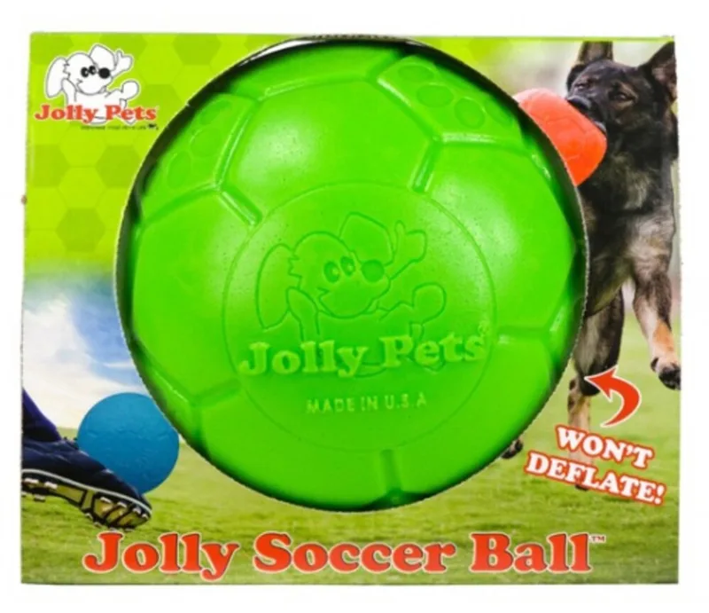 Jolly Soccer Ball - Ø15 cm – Stevig Hondenspeelgoed – Apporteerspeelgoed - Appelgeur - Jollyflex stevig kunststof – Drijvend honden speelgoed by Jolly Pets in Green – product photo