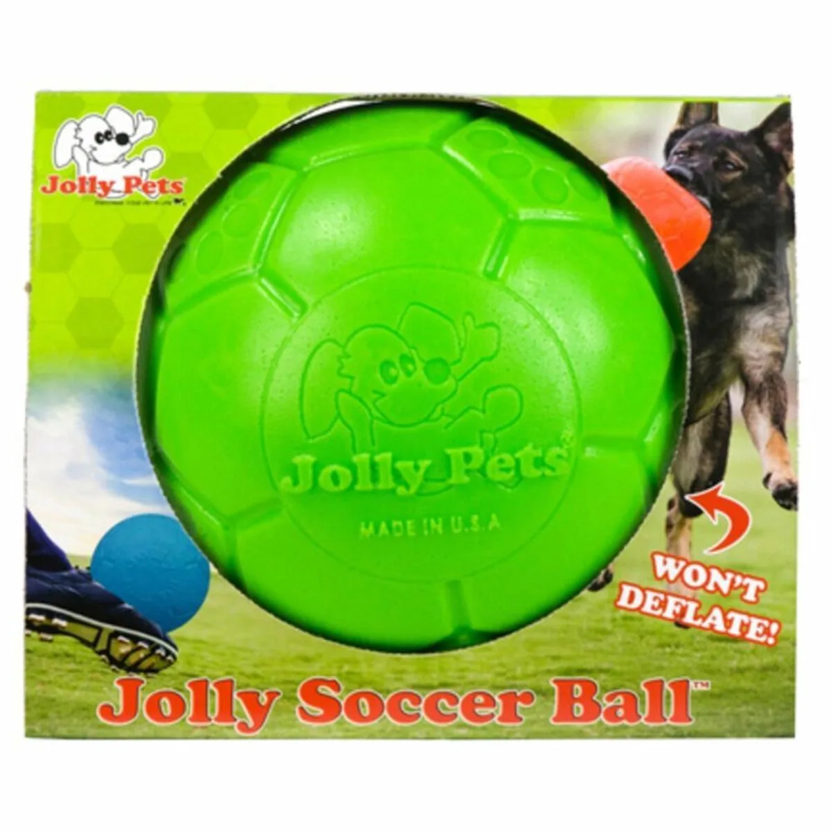 Jolly Soccer Ball - Ø20 cm – Stevig Hondenspeelgoed – Apporteerspeelgoed - Appelgeur – Jollyflex stevig kunststof – Drijvend honden speelgoed de Jolly Pets en Vert – photo produit