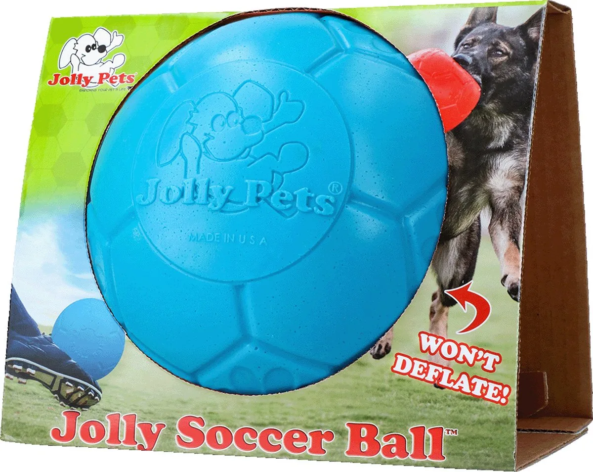 Jolly Soccer Ball - Ø20 cm – Stevig Hondenspeelgoed – Apporteerspeelgoed - Jollyflex stevig kunststof – Drijvend honden speelgoed de Jolly Pets en Bleu clair – photo produit