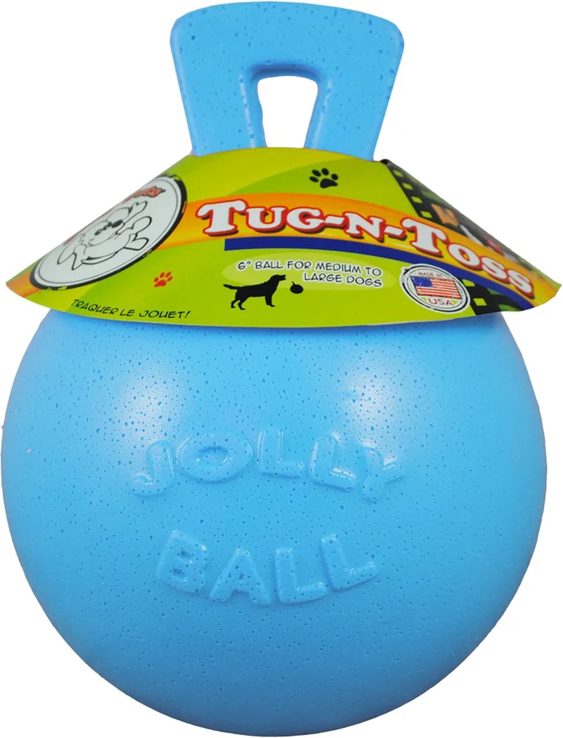 Jolly Tug-n-Toss – Hondenspeelgoed - De duurzame speelbal met bosbessengeur – Drijvend – Bijtbestendig – Baby blauw - Ø 15 cm de Jolly Pets en Rouge – photo produit