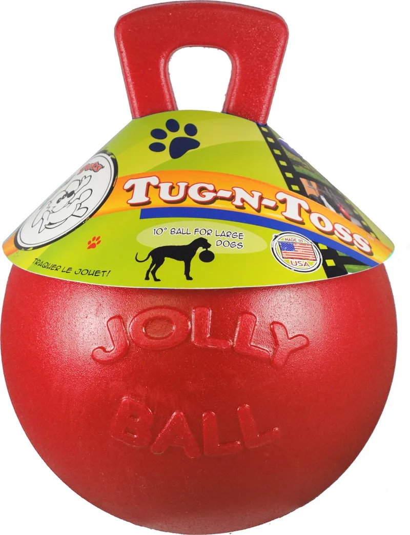Jolly Tug-n-Toss – Hondenspeelgoed - De duurzame speelbal met frisse geur – Drijvend – Bijtbestendig – Ø 25 cm de Jolly Pets en Rouge – photo produit