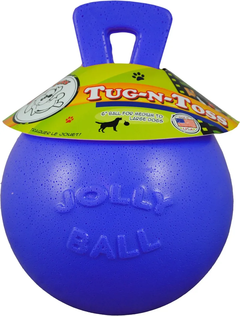 Jolly Tug-n-Toss - Ø 20 cm – Hondenspeelgoed - De duurzame speelbal met frisse geur – Drijvend fra Jolly Pets i Blå – produktbillede