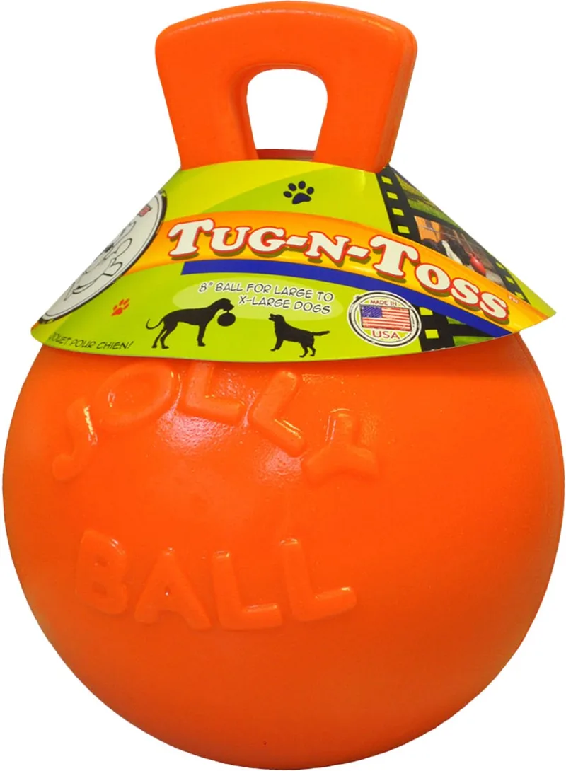Jolly Tug-n-Toss - Ø 20 cm – Hondenspeelgoed - De duurzame speelbal met vanillegeur – Drijvend – Bijtbestendig de Jolly Pets en Orange – photo produit
