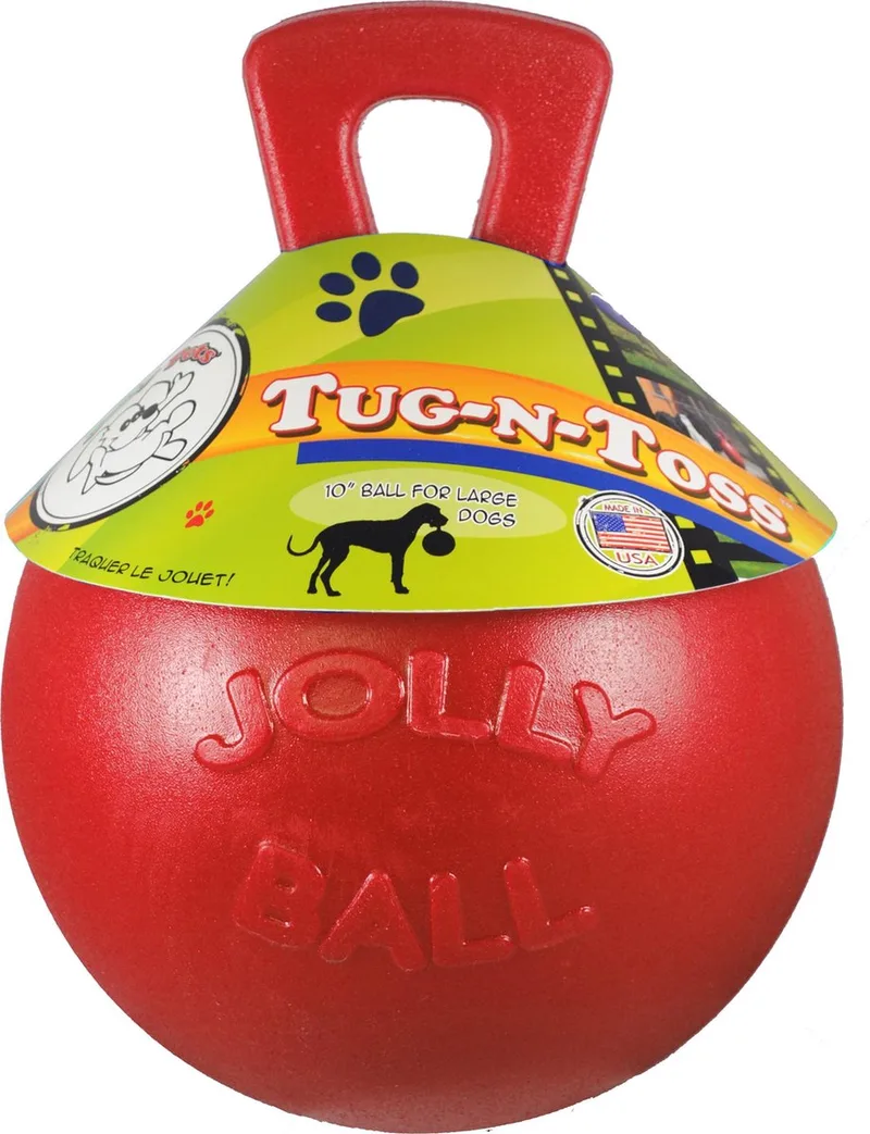 Jolly Tug-n-Toss - Ø 20 cm – Hondenspeelgoed - De duurzame speelbal met frisse geur – Drijvend – Bijtbestendig by Jolly Pets in Red – product photo