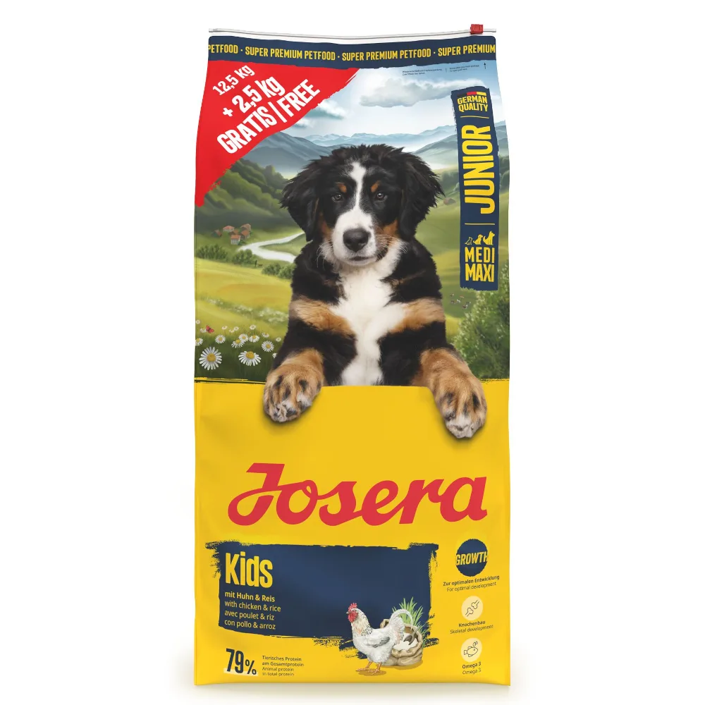 12 ,5 kg + 2 ,5 kg Josera droogvoer voor honden 15 kg - Medi/Maxi Junior Kids van Josera – productfoto