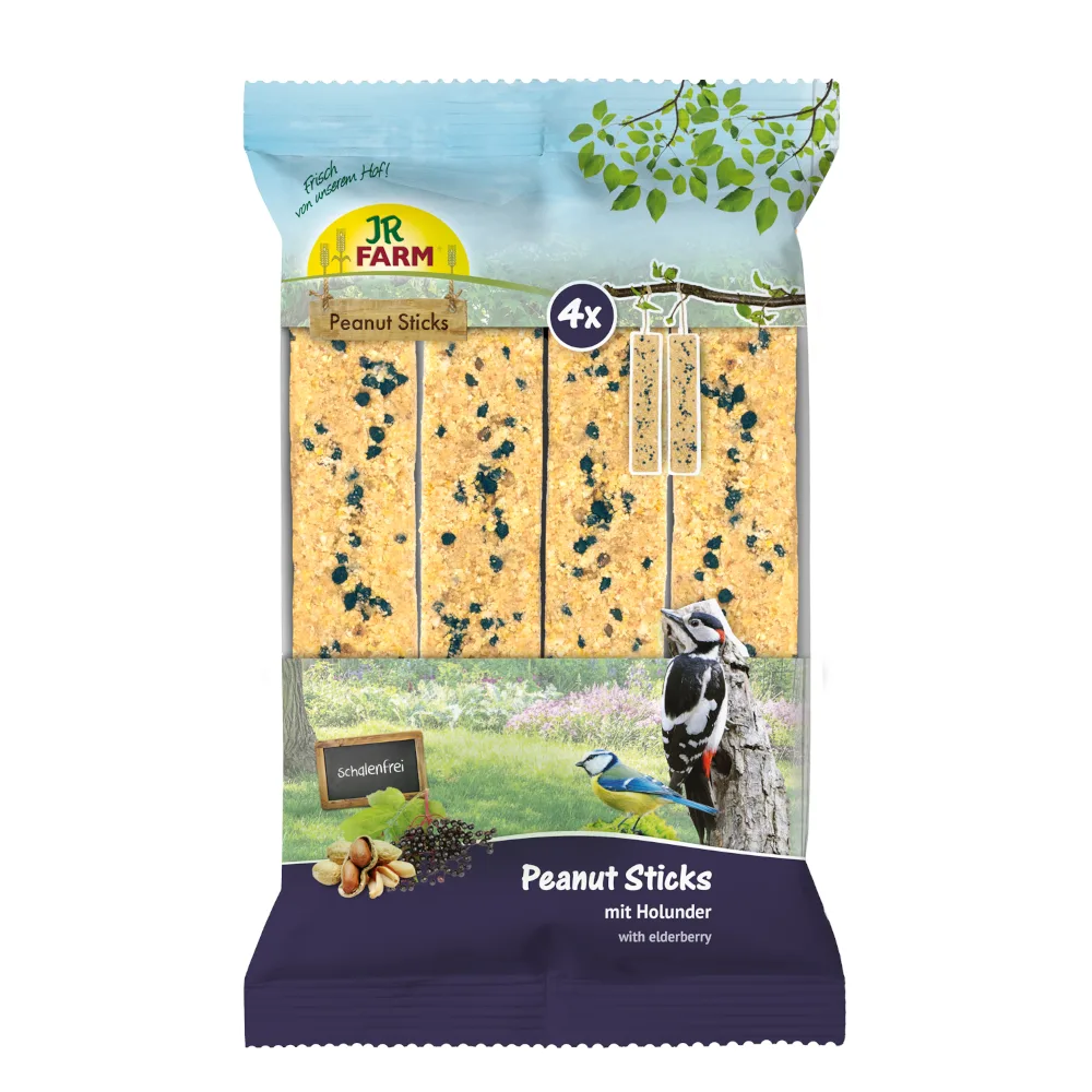640g JR Farm 4x Pinda Sticks schelpvrij met vlierbessen vogelvoer van JR Farm – productfoto