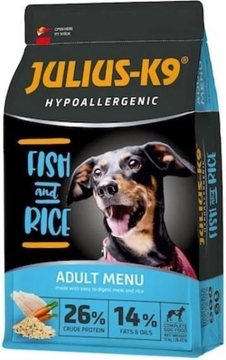Fish & Rice – Hypoallergeen hondenvoer zonder kip – Hondenbrokken voor gevoelige honden – Vis smaak - 3kg by Julius-K9 – product photo