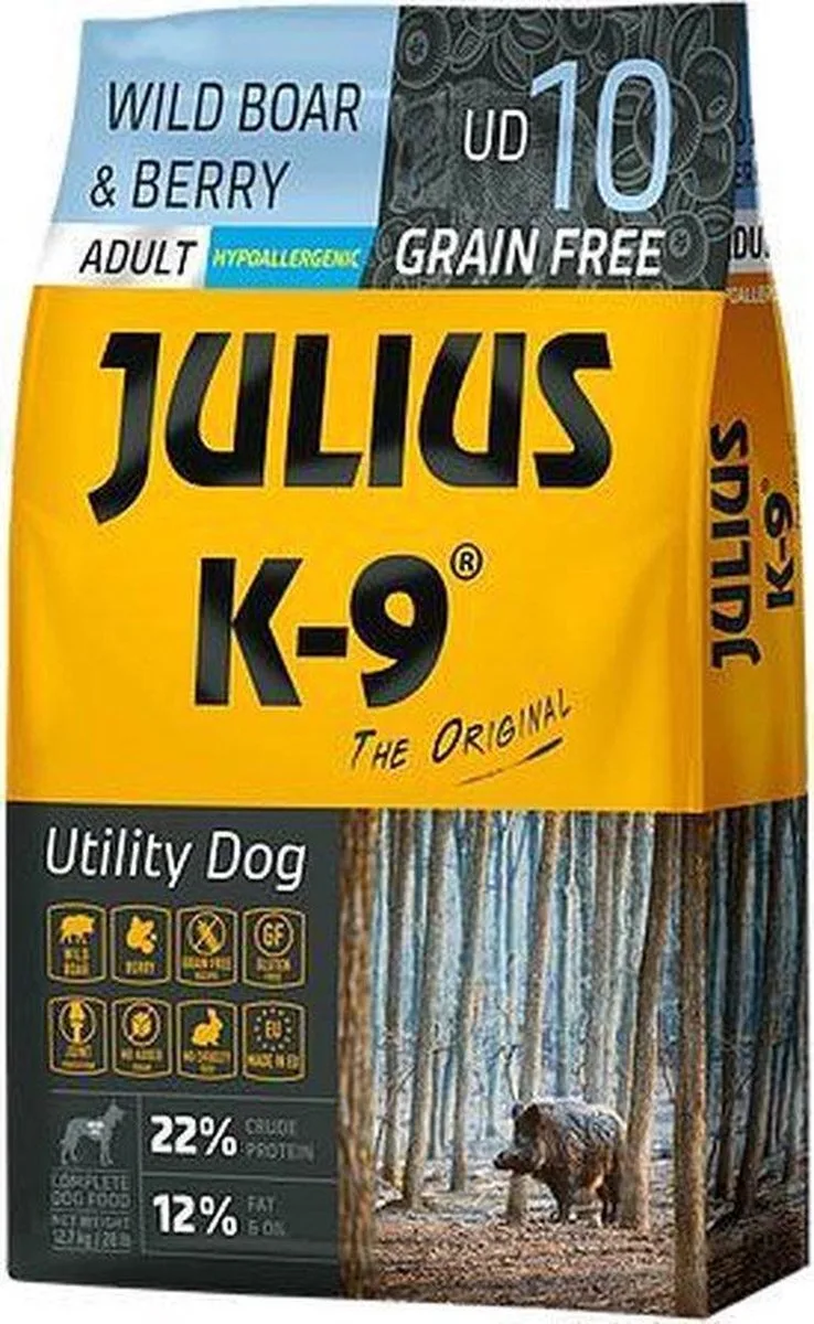Graanvrij en hypoallergeen hondenvoer - hondenbrokken op everzwijn/lam/rund & aardappel basis - voor volwassen honden - 3kg von Julius-K9 – Produktfoto
