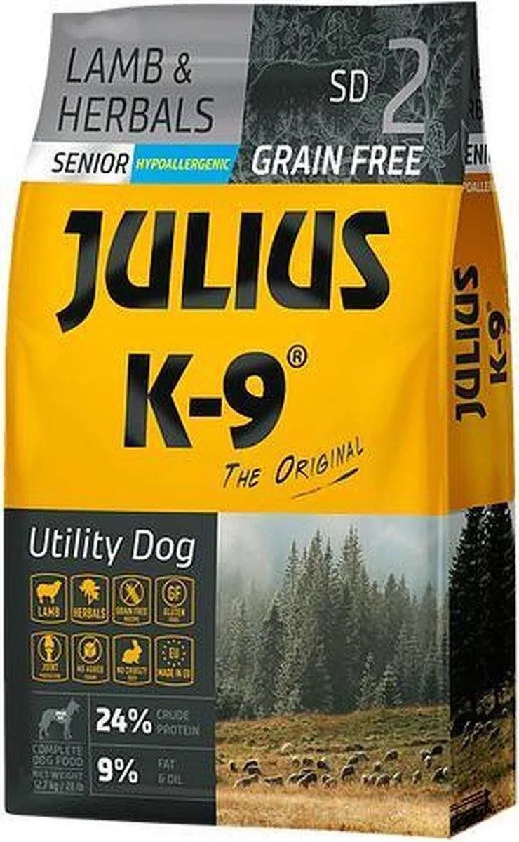 Graanvrij en hypoallergeen hondenvoer - hondenbrokken op lam & aardappel basis - voor oudere honden - 3kg de Julius-K9 – photo produit