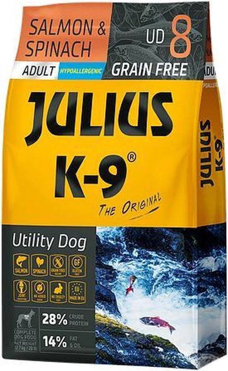 Graanvrij en hypoallergeen hondenvoer - hondenbrokken op zalm & aardappel basis - voor volwassen honden - 3kg von Julius-K9 – Produktfoto