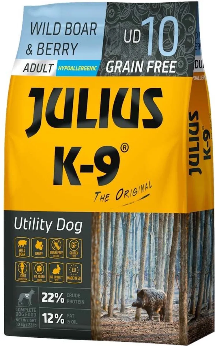 Graanvrij en hypoallergeen hondenvoer op everzwijn/lam/rund & aardappel basis - Voor volwassen honden van kleine rassen - 3kg von Julius-K9 – Produktfoto