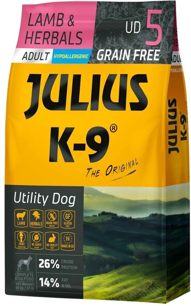 Graanvrij en hypoallergeen hondenvoer op lam & aardappel basis - Voor volwassen honden van kleine rassen - 3kg by Julius-K9 – product photo