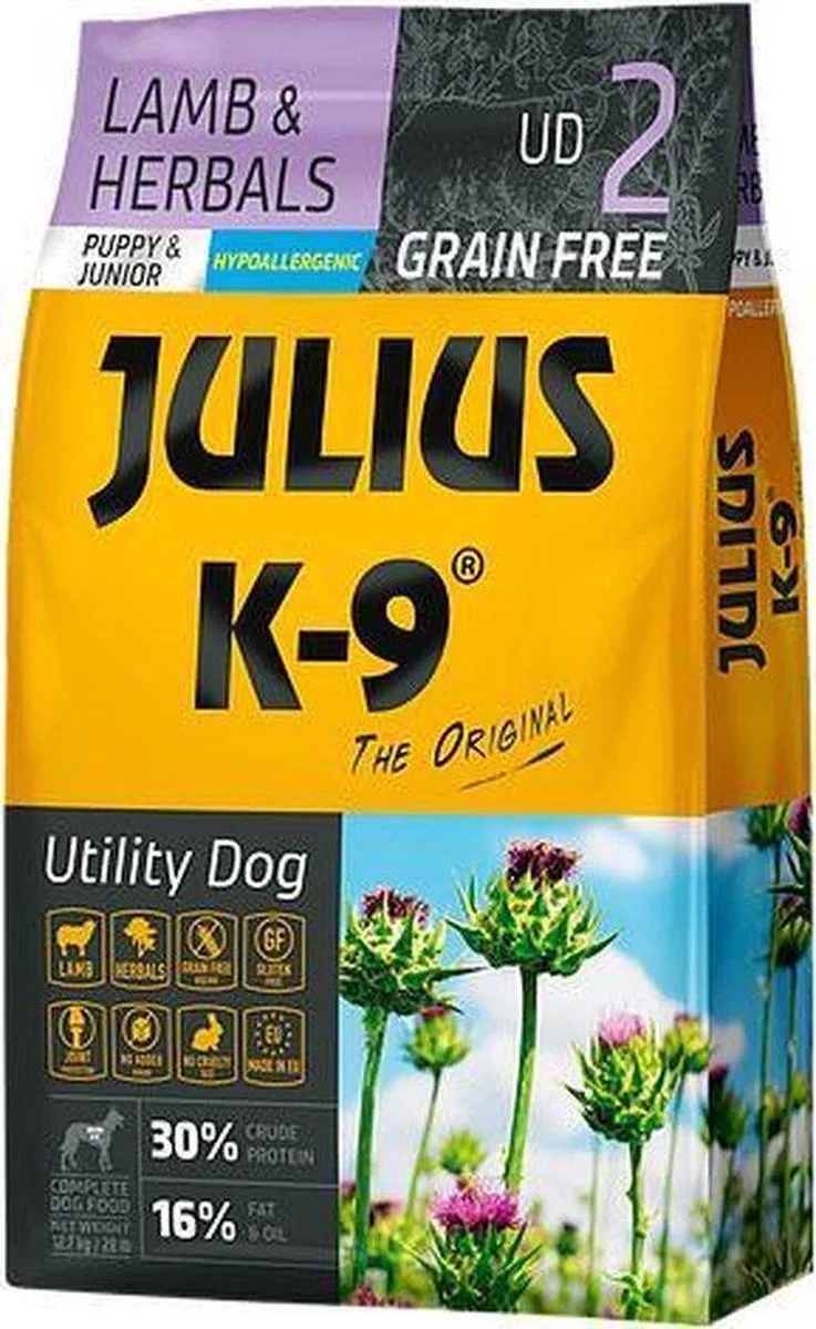 Graanvrij hondenvoer - Hypoallergene hondenbrokken met lam & aardappel - Voor pups & jonge honden - 3kg by Julius-K9 – product photo