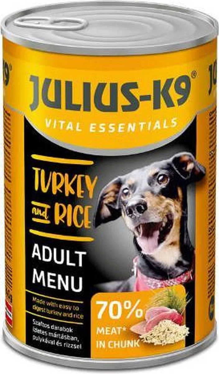 Hondenvoer - Natvoer hond - Kalkoen & rijst - 5 x 1240g de Julius-K9 – photo produit