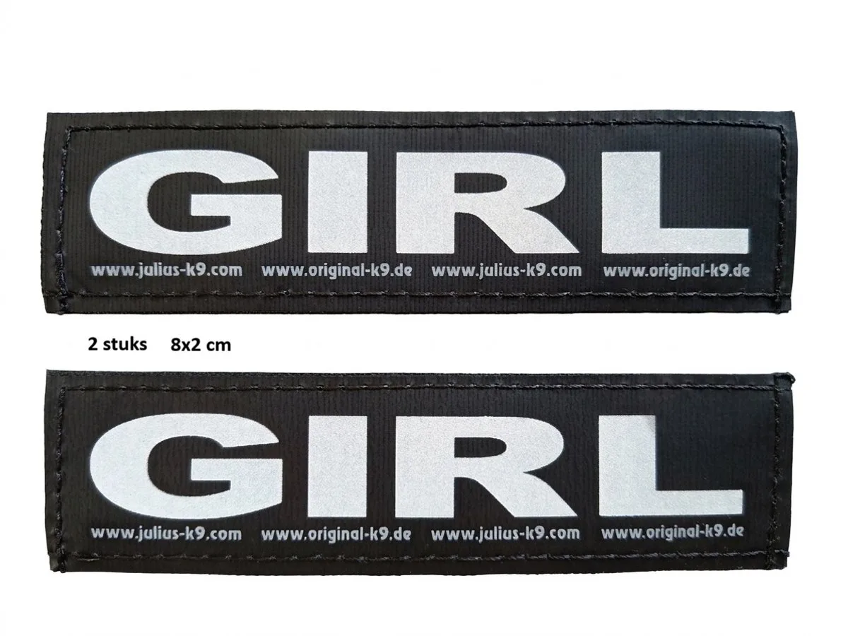 label - GIRL-(20mm x 80mm) set van 2 stuks voor K9 tuigje baby de Julius-K9 en Noir – photo produit