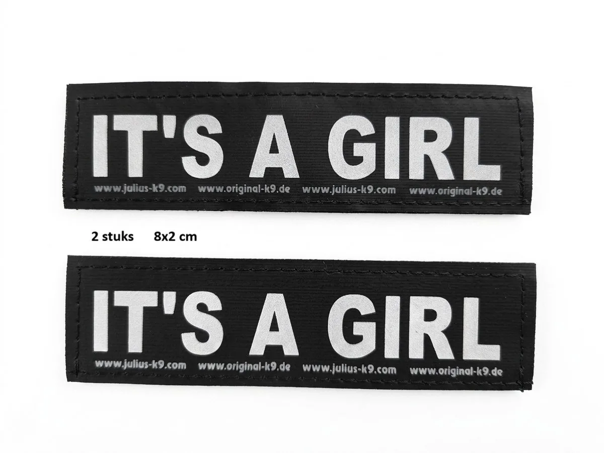 label - IT'S A GIRL-(20mm x 80mm) set van 2 stuks voor K9 tuigje baby de Julius-K9 en Noir – photo produit