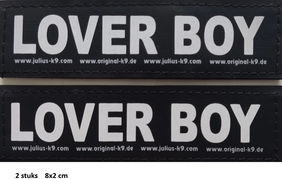 label - LOVER BOY-(20mm x 80mm) set van 2 stuks voor K9 tuigje baby de Julius-K9 en Noir – photo produit