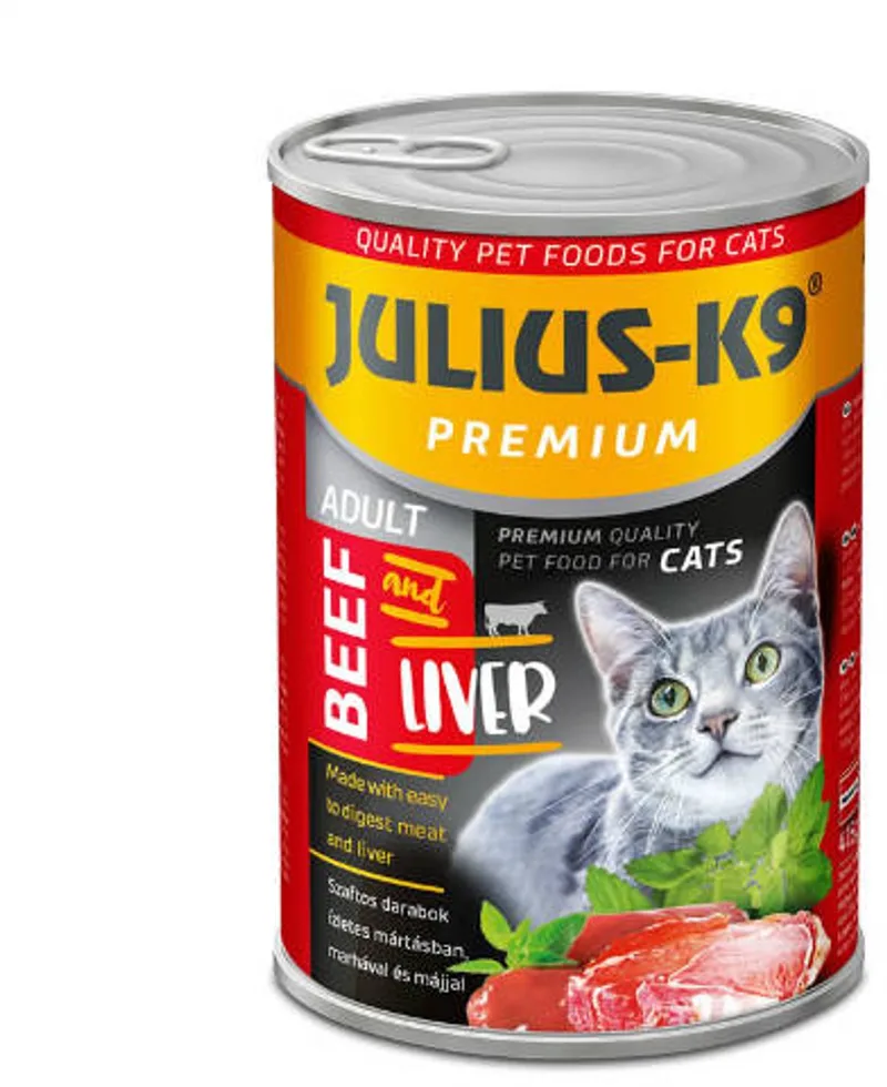 Natvoer kat - Kattenvoer blikvoer volwassen katten – Katten natvoer met stukjes vlees in saus - Rund & lever smaak - 10 x 415g by Julius-K9 – product photo