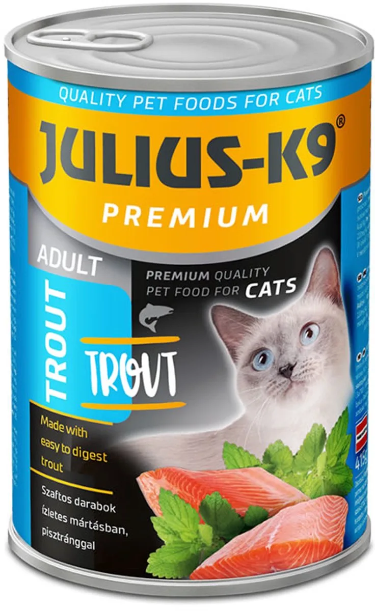 Natvoer kat - Kttenvoer blikvoer volwassen katten – Katten natvoer met stukjes vlees in saus - Forel smaak - 10 x 415g de Julius-K9 – photo produit