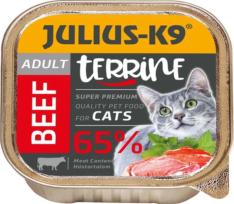 Natvoer voor volwassen katten – Smeuïge kattenpaté met rund – 5 x 100g by Julius-K9 – product photo