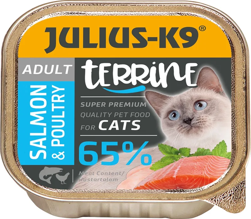 Natvoer voor volwassen katten – Smeuïge kattenpaté met zalm - Zalm & gevogelte 5 x 100g de Julius-K9 – photo produit