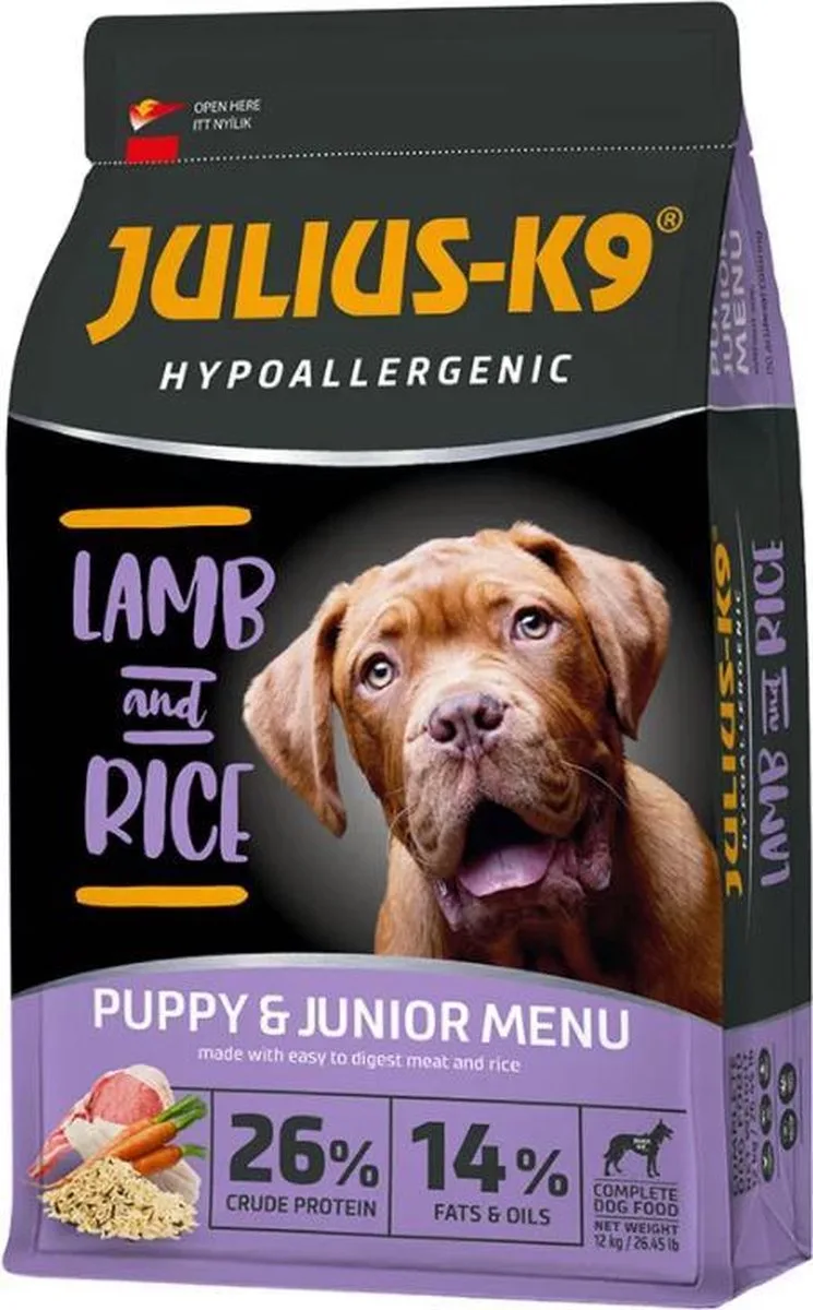 Puppy/Junior – Hypoallergeen hondenvoer met lam – Hondenbrokken voor pups en jonge honden tot 1 jaar met gevoelige spijsvertering – 3kg von Julius-K9 – Produktfoto