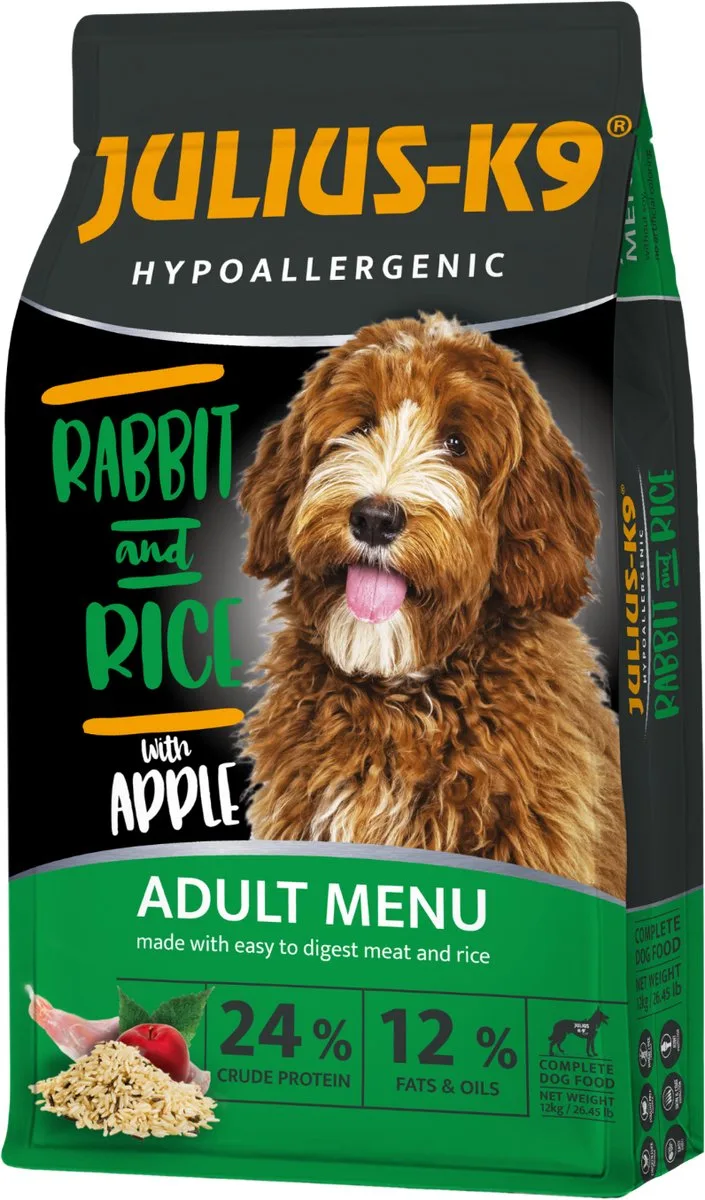 Rabbit & Rice – Hypoallergene hondenbrokken met konijn & rijst – Licht verteerbare hondenvoeding voor middelgrote honden – Hondenvoer - 12kg by Julius-K9 – product photo