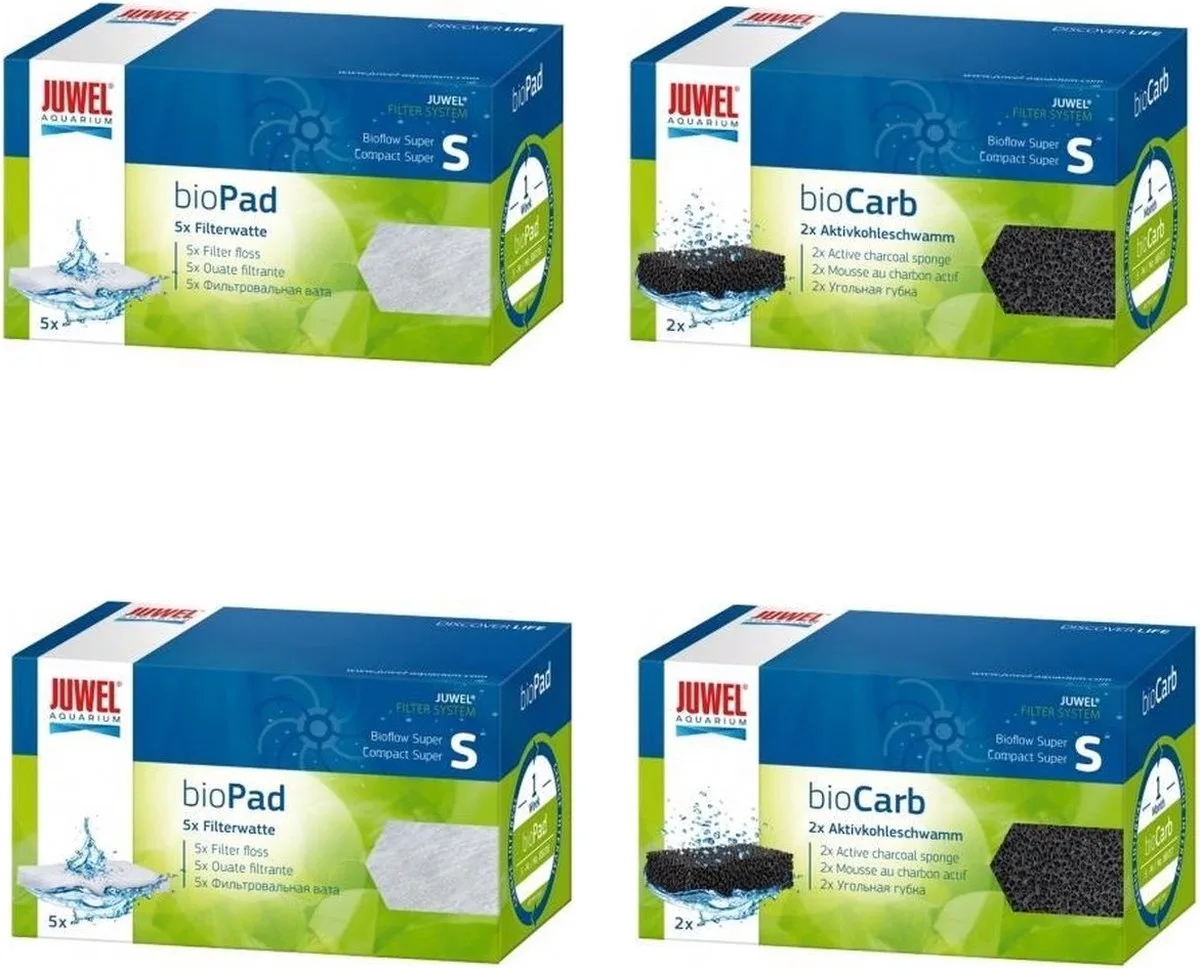 Filter spons set - Super compact (S) Filterwatten + BioCarb Koolspons - 2x 2 stuks - Voordeelverpakking van Juwel – productfoto