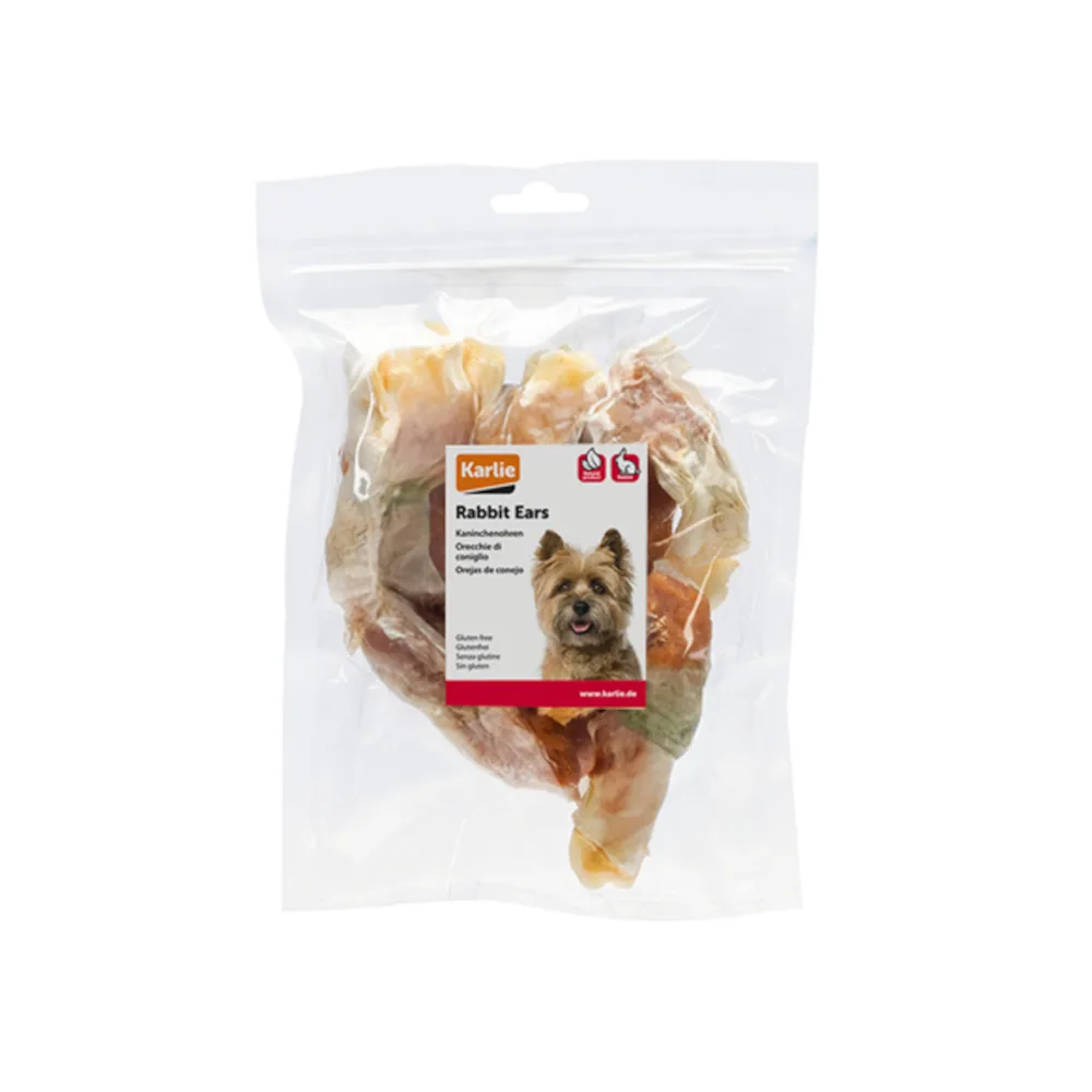 250g beeztees gedroogde konijnenoren met kip hondensnacks by Karlie – product photo