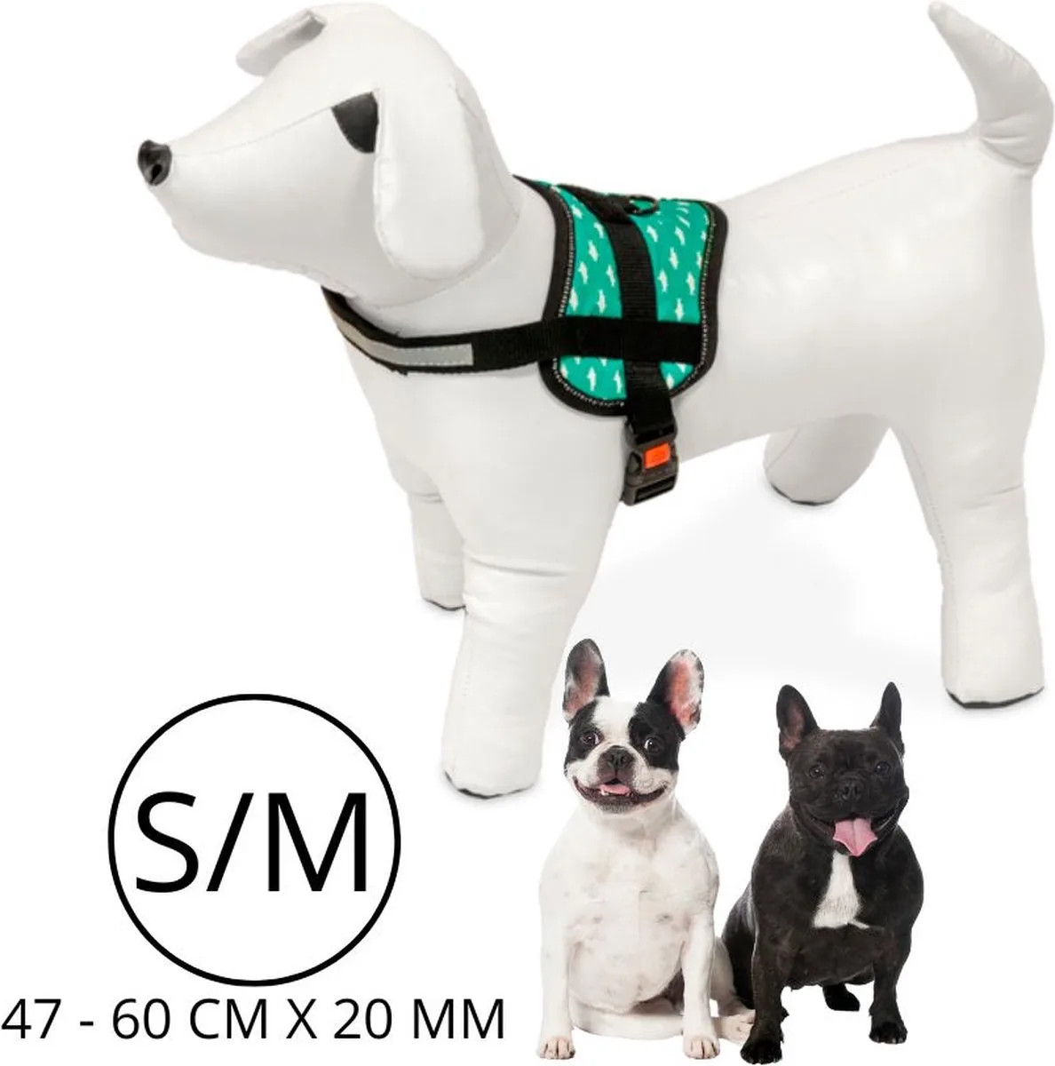 Hondentuigje S/M - Verstelbaar - Comfortabel - Reflecterend - Veiligheidssluiting - Hondentuigje met D-ring - Hondentuigje voor puppies en kleine rassen de Karlie en Vert – photo produit
