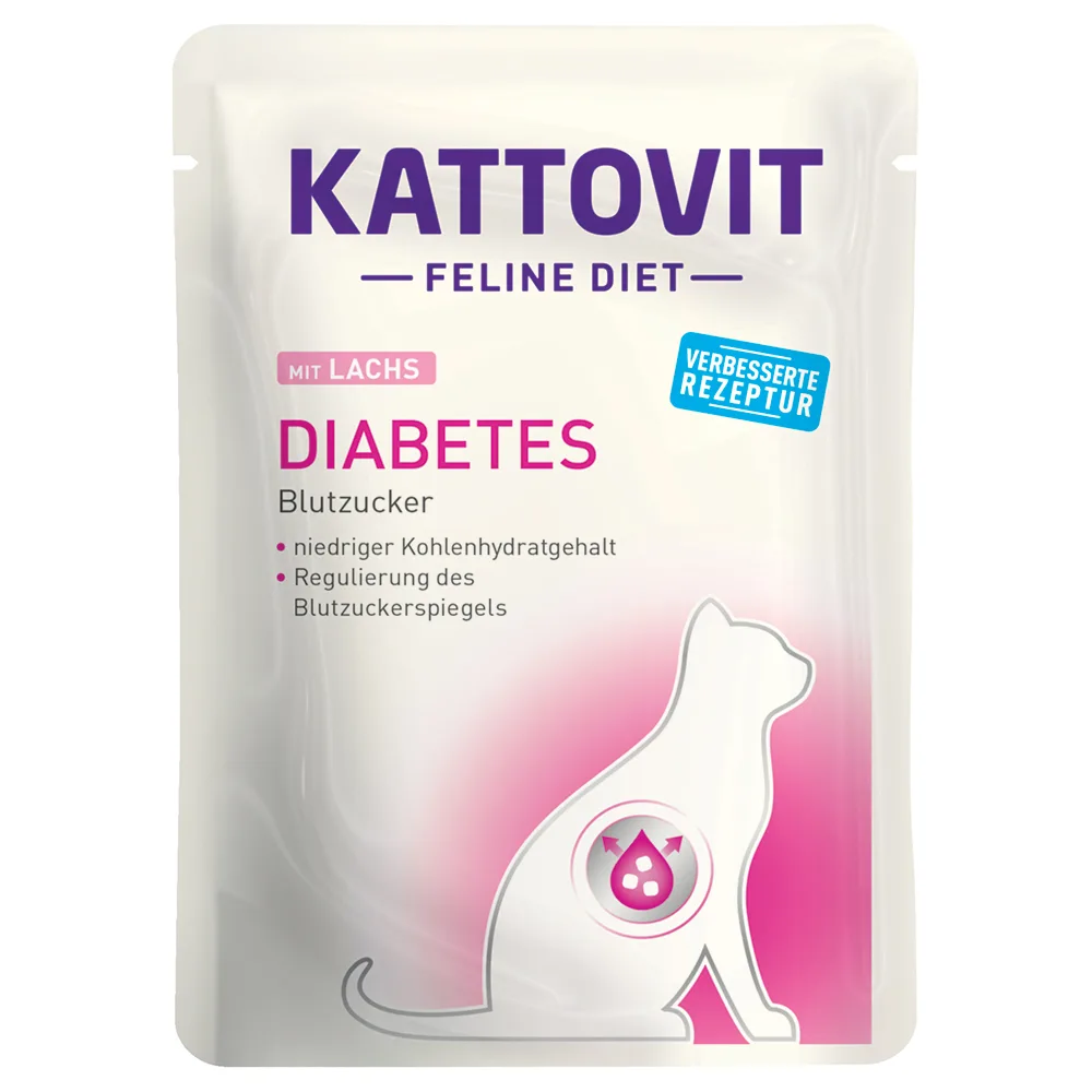 24x85g Diabetes/Gewicht Zalm Kattovit Maaltijdzakjes Kattenvoer by Kattovit – product photo