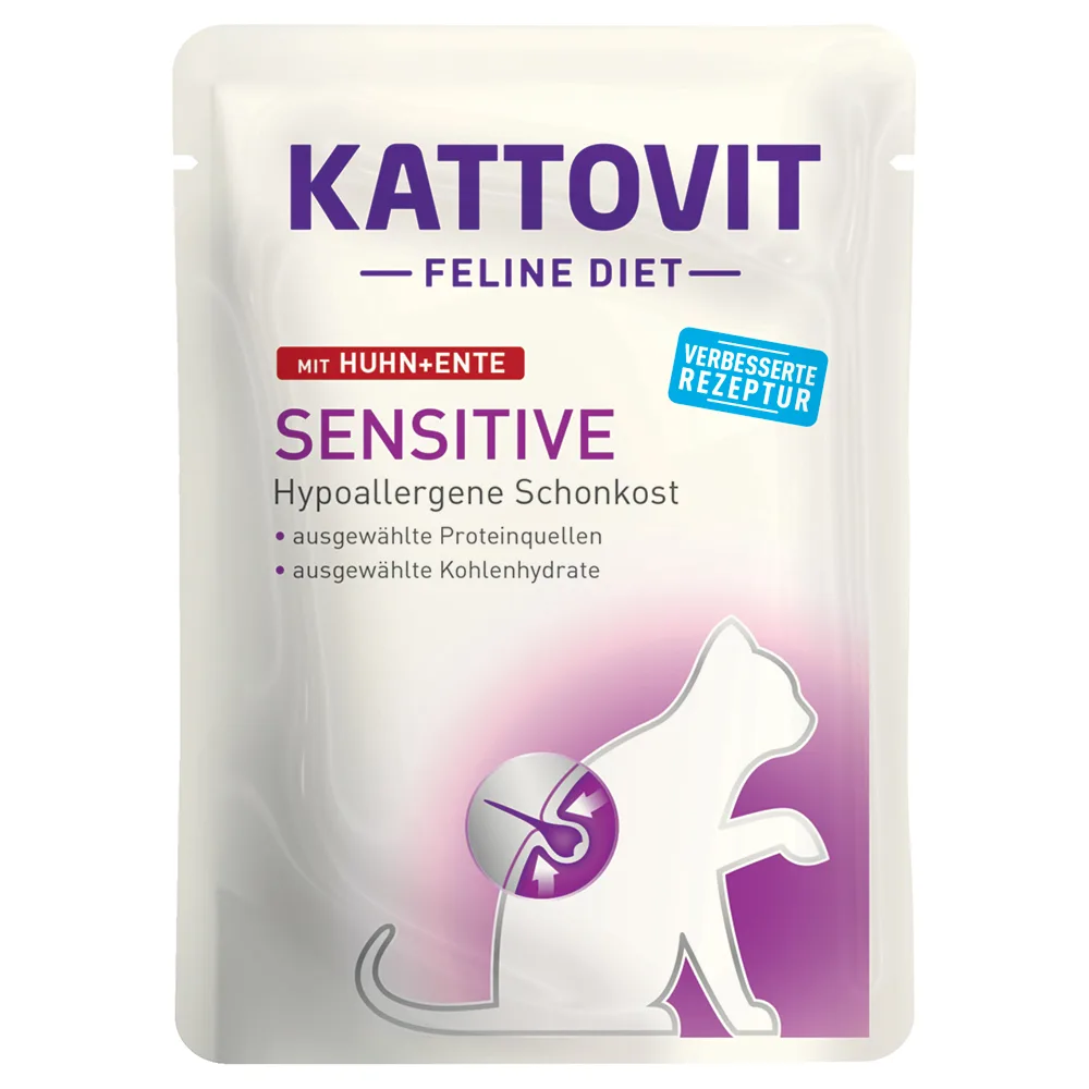 24x85g Sensitive Kip/Eend Kattovit Kattenvoer Maaltijdzakjes van Kattovit – productfoto