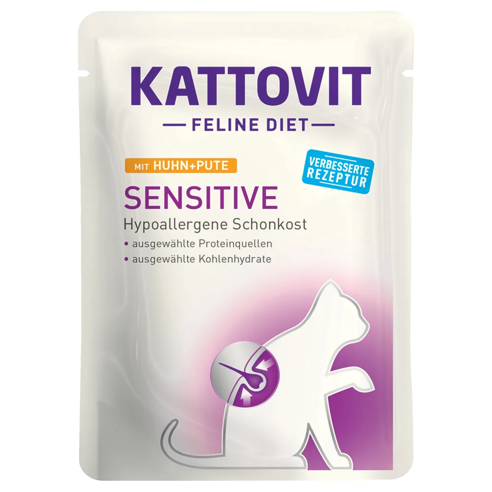 24x85g Sensitive Kip/Kalkoen Kattovit Kattenvoer Maaltijdzakjes van Kattovit – productfoto