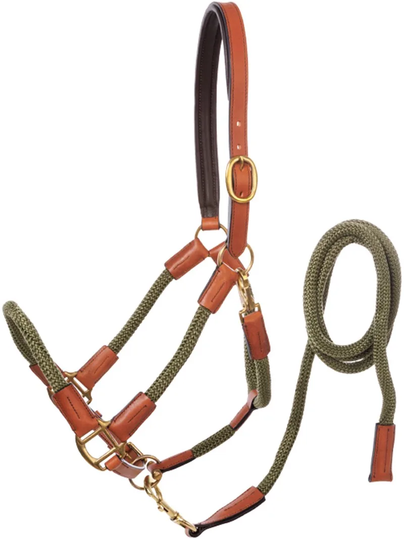 Leren halster met touw Kavalkade Cavo by Kavalkade in Cognac, Green – product photo