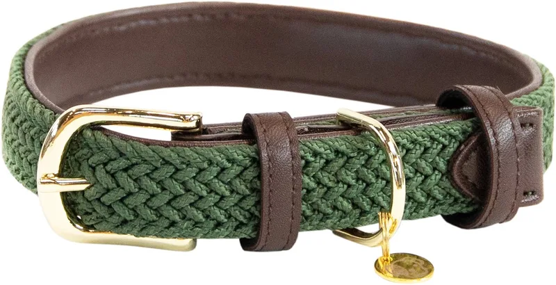 Dogwear - Hondenhalsband - Gevlochten Nylon - Maat S - 42cm - Hondenriem fra Kentucky Horsewear i Olijfgroen – produktbillede