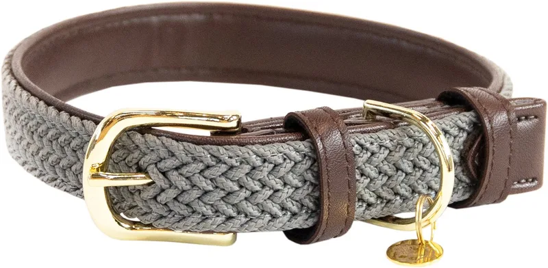 Dogwear - Hondenhalsband - Gevlochten Nylon - Maat XS - 37cm - Hondenriem van Kentucky Horsewear in Grijs – productfoto