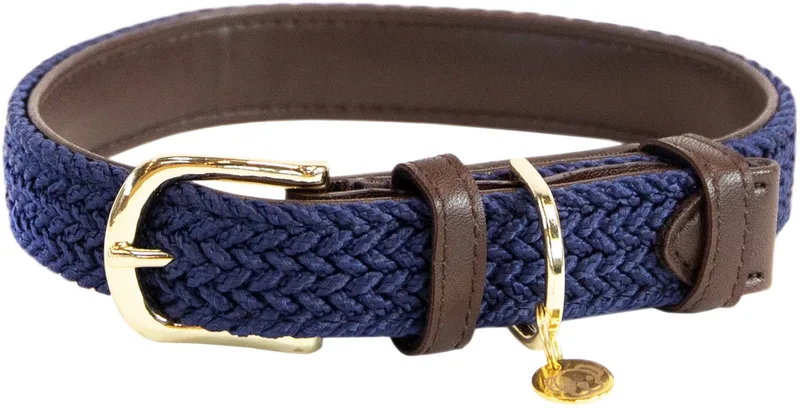 Dogwear - Hondenhalsband - Gevlochten Nylon - Navy - Maat L - 62cm - Hondenriem fra Kentucky Horsewear i Marineblauw – produktbillede