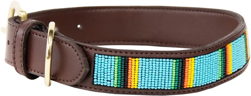 Dogwear - Hondenhalsband - Handgeknoopte Parels - Maat M - 50cm - Hondenriem by Kentucky Horsewear in Light blue – product photo