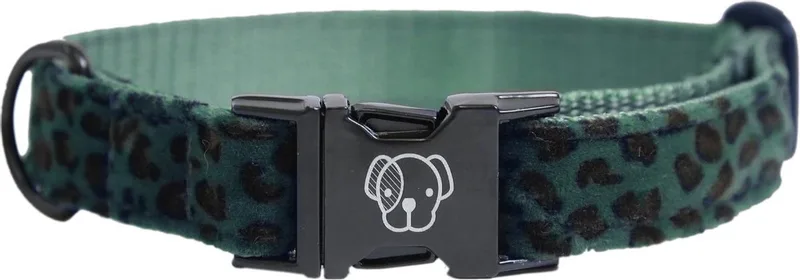 Dogwear Hondenhalsband Luipaardprint - XS - 25-38cm fra Kentucky Horsewear i Mørkegrøn – produktbillede
