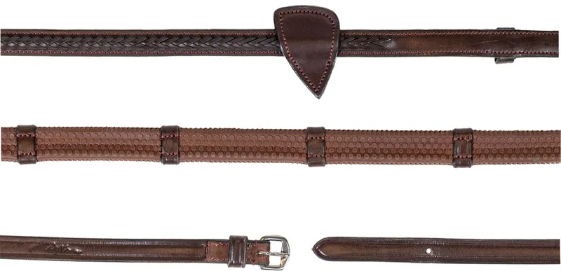 Dy'on - 1/2 Rubberen Teugels met 7 leren passanten en gewoven afwerking von Kentucky Horsewear in Braun – Produktfoto
