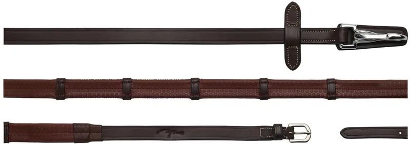 Dy'on - Rubberen teugels 5/8 met leren lussen en musketon cob Working collectie de Kentucky Horsewear en Marron – photo produit