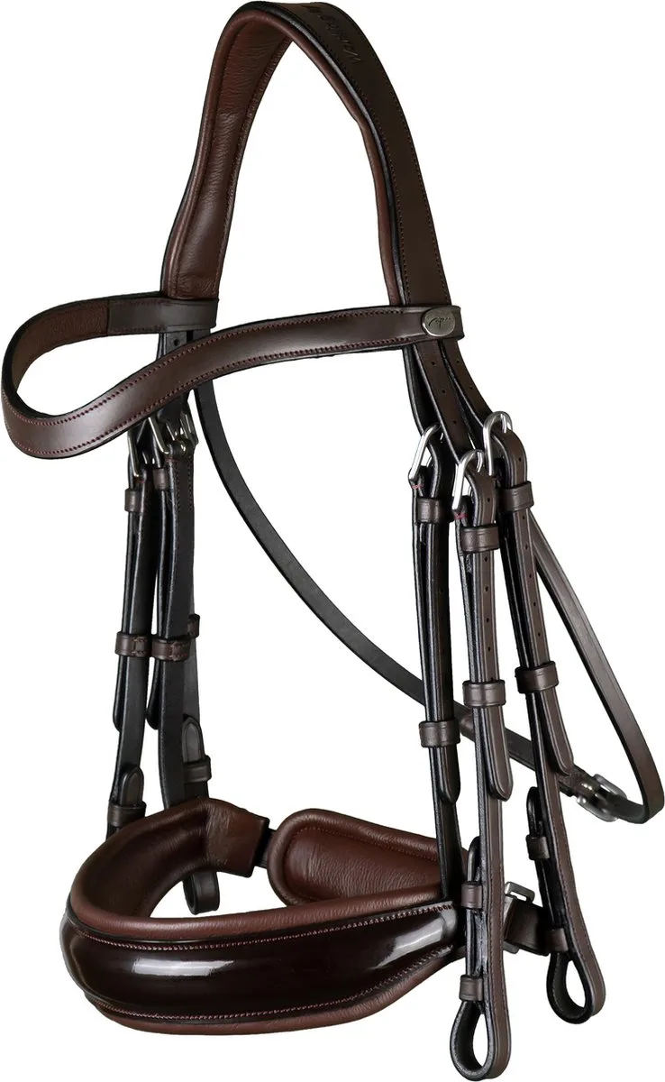 Dy'on - Stang & Trens hoofdstel met lakleer Crank neusriem Full de Kentucky Horsewear en Marron – photo produit